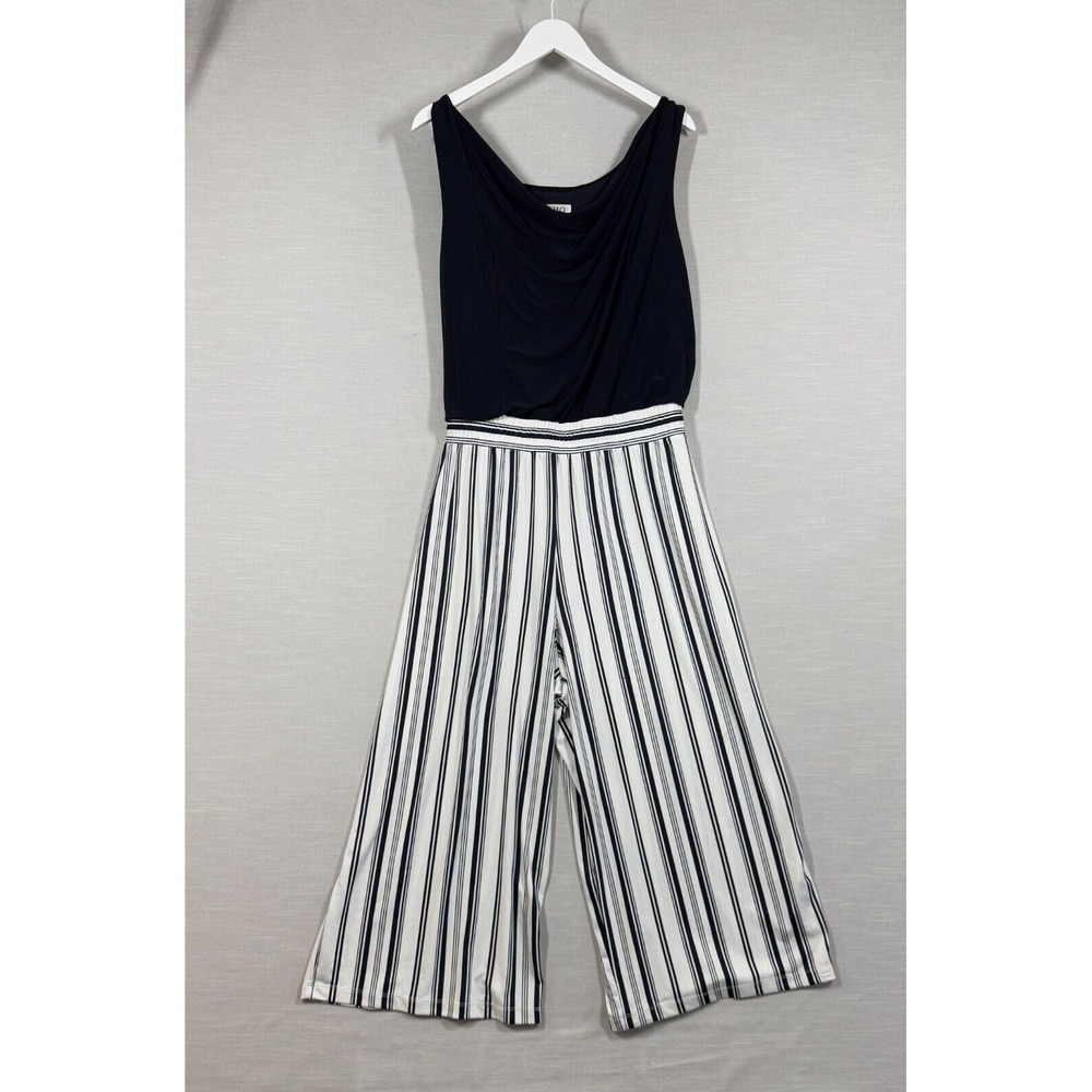 Soho Jumpsuit Womens 2XL Navy White Striped Admiral One Piece Casual Office Chic